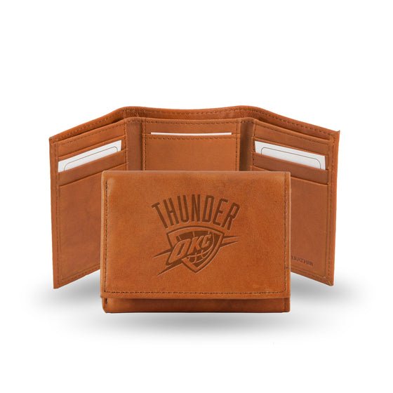 NBA Basketball Oklahoma City Thunder  Brown Embossed Genuine Leather Tri-Fold Wallet