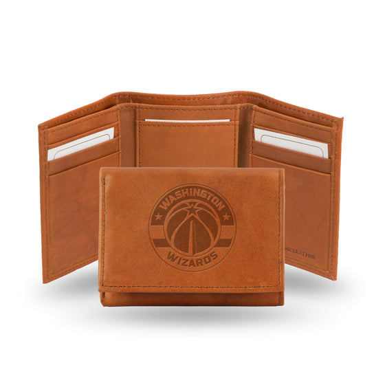 NBA Basketball Washington Wizards  Brown Embossed Genuine Leather Tri-Fold Wallet