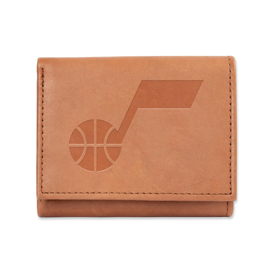 NBA Basketball Utah Jazz  Brown Embossed Genuine Leather Tri-Fold Wallet