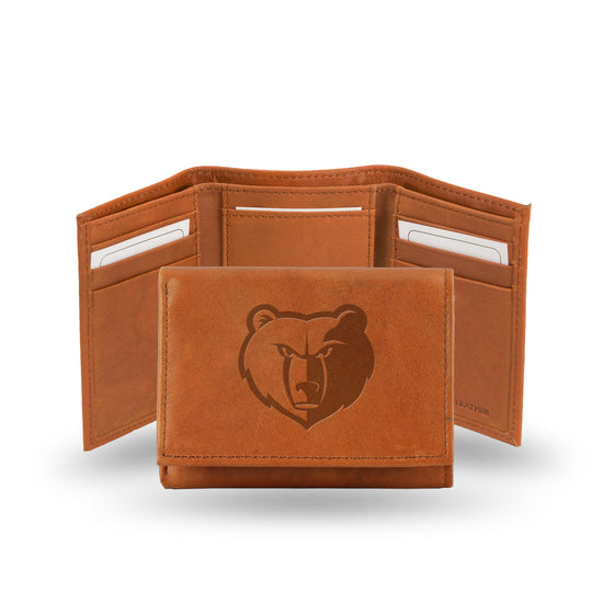 NBA Basketball Memphis Grizzlies  Brown Embossed Genuine Leather Tri-Fold Wallet