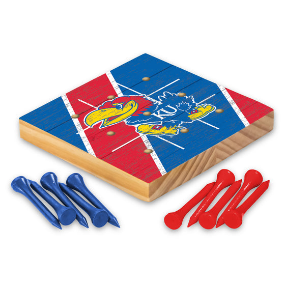 NCAA  Kansas Jayhawks  4.25" x 4.25" Wooden Travel Sized Tic Tac Toe Game - Toy Peg Games - Family Fun