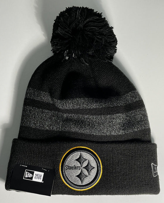 New Era Pittsburgh Steelers Cuff Knit Hat with Pom Black/Gray with Logo - 757 Sports Collectibles