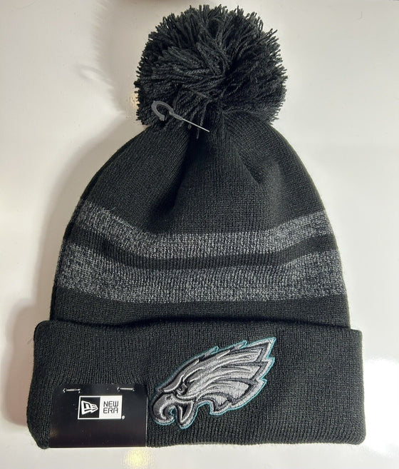 New Era Philadelphia Eagles Cuff Knit Hat with Pom Black/Gray with Logo - 757 Sports Collectibles