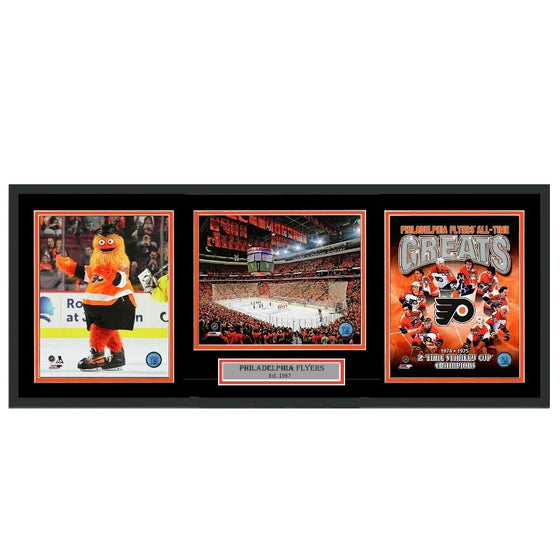 Philadelphia Flyers 32x14 3 8x10 Photo (Mascot, Stadium, All-Time Greats) Deluxe Framed Collage Piece 
