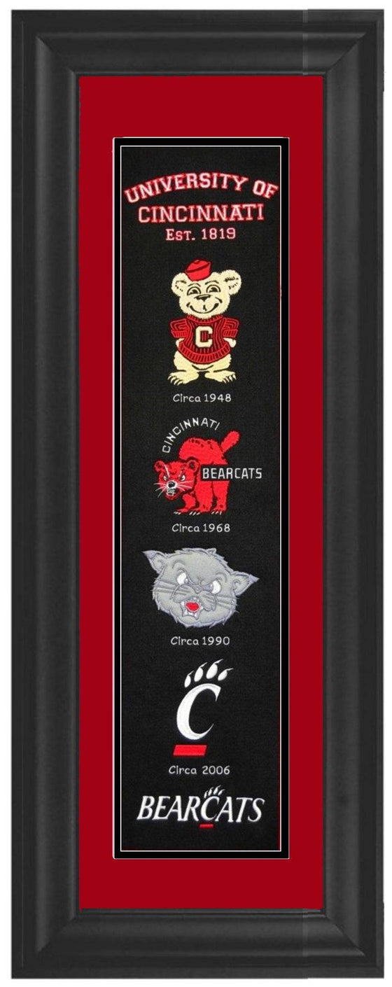 Cincinnati Bearcats (Black/Red) Framed Heritage Banner 12x34 - 757 Sports Collectibles