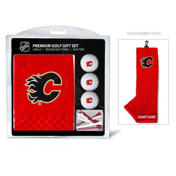 Calgary Flames Embroidered Golf Towel, 3 Golf Ball, And Golf Tee Set - 757 Sports Collectibles