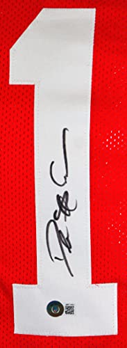 Deion Sanders Autographed Red Single Stich Pro Style Jersey-Beckett W Hologram Black - 757 Sports Collectibles