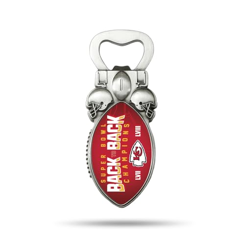 Rico Industries NFL Football Kansas City Chiefs Back to Back Champs Magnetic Bottle Opener, Stainless Steel, Strong Magnet to Display on Fridge - 757 Sports Collectibles
