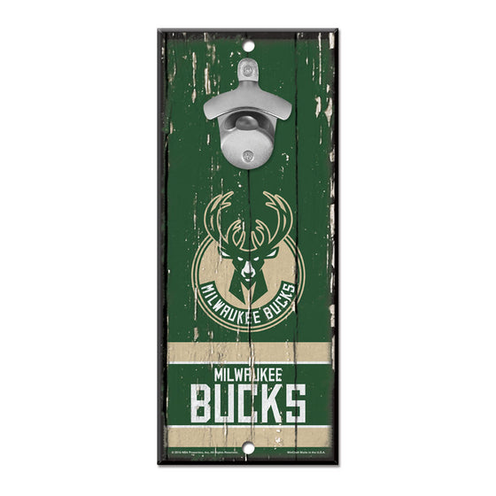 Milwaukee Bucks Sign Wood 5x11 Bottle Opener - Special Order