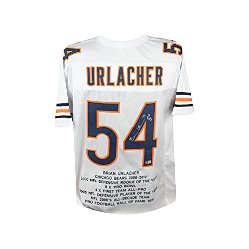 Brian Urlacher HOF Autographed Chicago Bears Stats White Custom Football Jersey - BAS COA - 757 Sports Collectibles