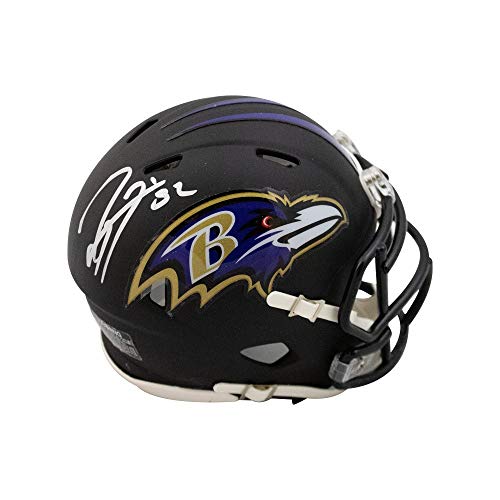 Ray Lewis Autographed Baltimore Ravens Flat Black Mini Football Helmet - BAS COA (Silver Ink) - 757 Sports Collectibles