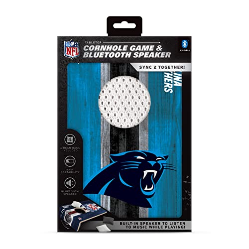 SOAR NFL Tabletop Cornhole Game and Bluetooth Speaker, Carolina Panthers - 757 Sports Collectibles