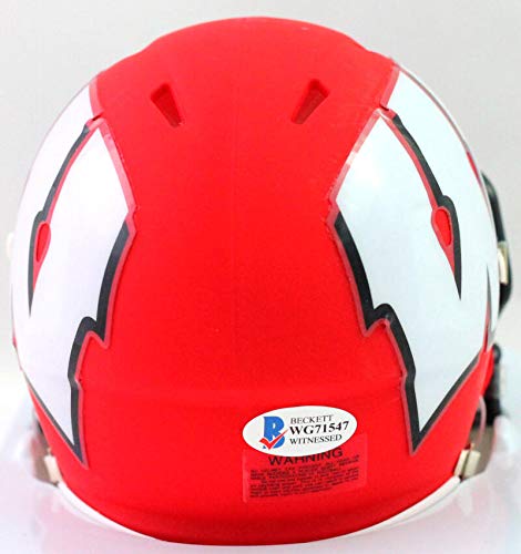 TJ Watt Autographed Wisconsin Badgers AMP Speed Mini Helmet- Beckett W Silver - 757 Sports Collectibles