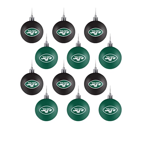 FOCO NFL New York Jets 12 Pack Ball Hanging Tree Holiday Ornament Set12 Pack Ball Hanging Tree Holiday Ornament Set, Team Color, One Size - 757 Sports Collectibles