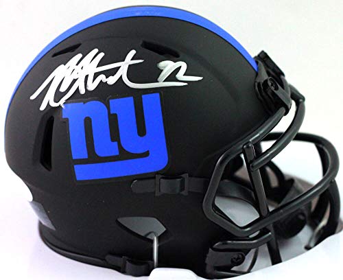 Michael Strahan Autographed New York Giants Eclipse Speed Mini Helmet - Beckett W Auth SILVER - 757 Sports Collectibles