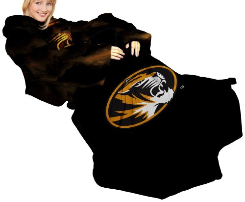 NCAA Missouri Tigers Comfy Throw Blanket with Sleeves, Smoke Design - 757 Sports Collectibles