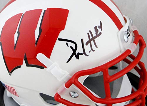 Derek Watt Signed Wisconsin Badgers White Schutt Mini Helmet JSA W Auth Black - 757 Sports Collectibles