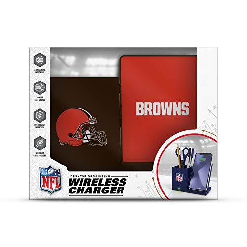 NFL Cleveland Browns Wireless Charger and Desktop Organizer, Team Color - 757 Sports Collectibles