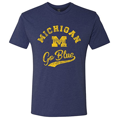 AS11 - Michigan Wolverines Retro Script Men's Triblend T-Shirt - Small - Vintage Navy - 757 Sports Collectibles
