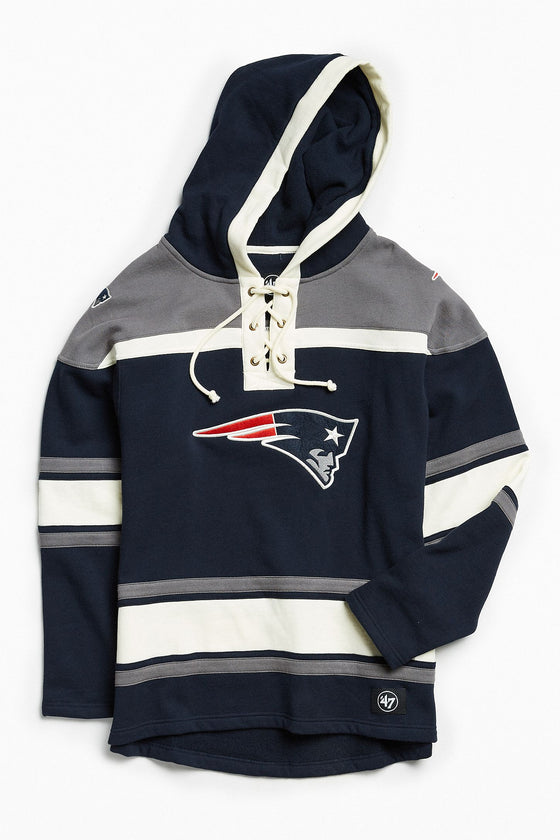 47 Brand Lacer Hoodie - Mens New England Patriots Fall Navy  M