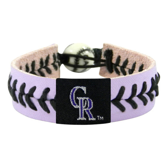 Colorado Rockies Bracelet Team Color Lavender Leather Black Thread Baseball CO - 757 Sports Collectibles