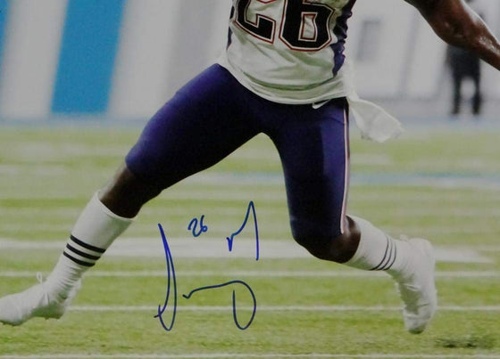 Sony Michel Autographed New England Patriots 16x20 PF Photo Running - Beckett Auth Blue - 757 Sports Collectibles