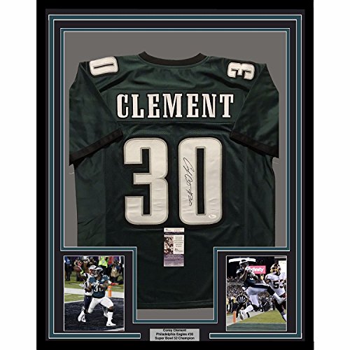 Framed Autographed/Signed Corey Clement 33x42 Philadelphia Eagles Green Football Jersey JSA COA