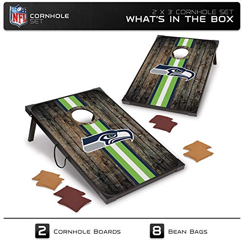 Wild Sports NFL Seattle Seahawks 2' x 3' MDF Deluxe Cornhole Set - with Corners and Aprons, Team Color - 757 Sports Collectibles