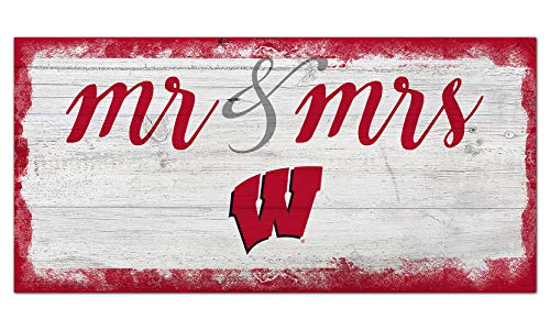 Fan Creations NCAA Wisconsin Badgers Unisex University of Wisconsin Script Mr & Mrs Sign, Team Color, 6 x 12 - 757 Sports Collectibles
