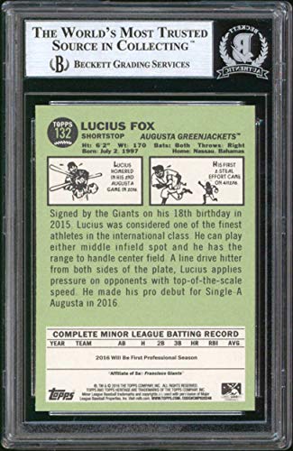 Giants Lucius Fox Signed 2016 Topps Heritage Minors #132 Rookie Card BAS Slabbed - 757 Sports Collectibles