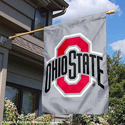 College Flags & Banners Co. Ohio State Buckeyes Gray New Logo Two Sided and Double Sided House Flag - 757 Sports Collectibles