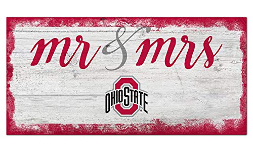 Fan Creations NCAA Ohio State Buckeyes Unisex Ohio State University Script Mr & Mrs Sign, Team Color, 6 x 12 - 757 Sports Collectibles