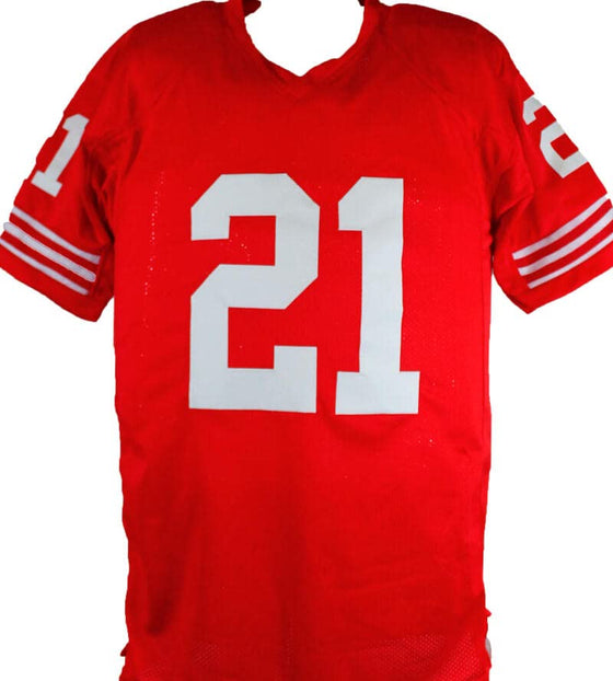 Deion Sanders Autographed Red Single Stich Pro Style Jersey-Beckett W Hologram Black - 757 Sports Collectibles