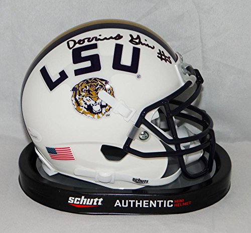 Derrius Guice Autographed LSU Tigers White Schutt Mini Helmet- JSA W Auth Black