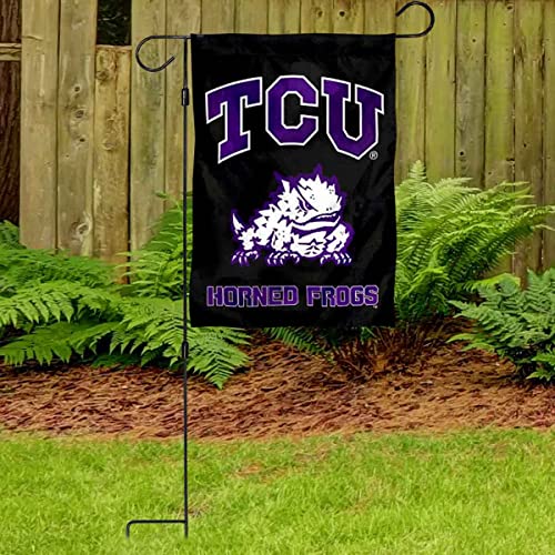 TCU Horned Frogs Black Garden Yard Flag and Flag Stand Holder Flagpole Set - 757 Sports Collectibles