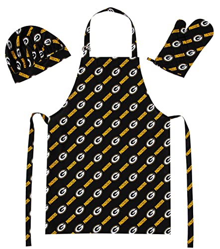 NORTHWEST NFL Green Bay Packers 3-Piece Apron, Oven Mitt and Chef Hat Set, One Size, Team Colors - 757 Sports Collectibles