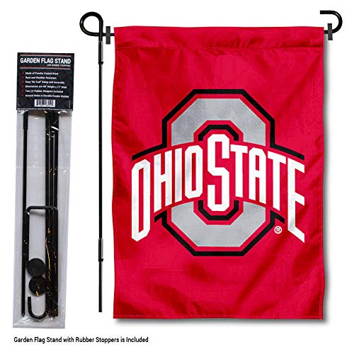 College Flags & Banners Co. Ohio State Buckeyes Red Garden Flag with Stand Holder - 757 Sports Collectibles
