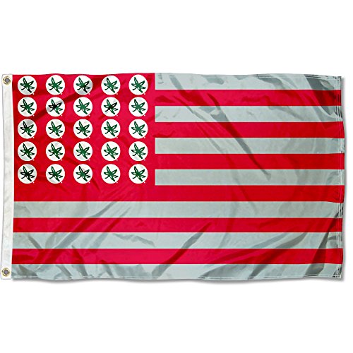 College Flags & Banners Co. Ohio State Buckeyes Buckeye Leaf and Stripes Flag - 757 Sports Collectibles