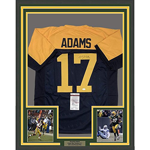 Framed Autographed/Signed Davante Adams 33x42 Green Bay Packers Retro Blue Football Jersey JSA COA