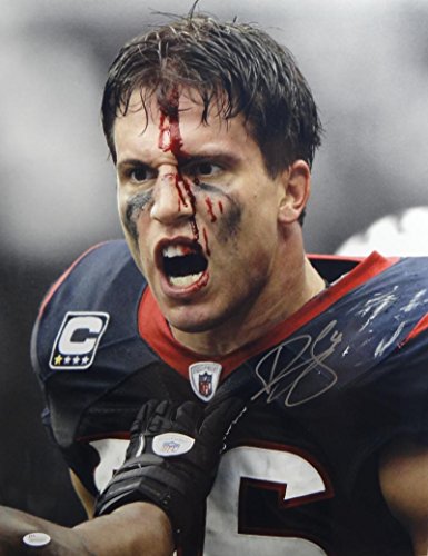 Brian Cushing Autographed Houston Texans 16x20 Bloody Face Photo- JSA W Auth Silver