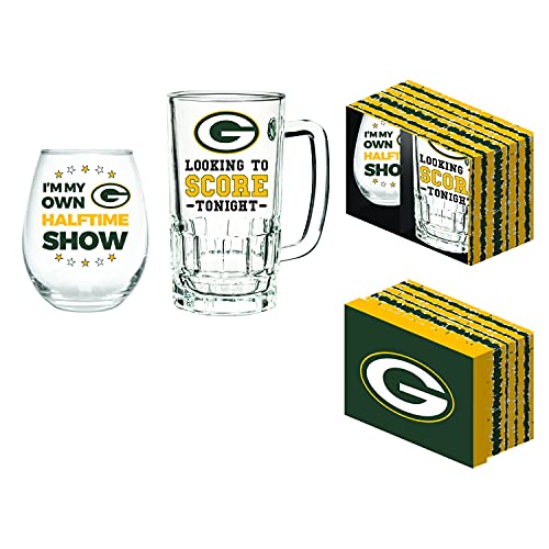 Team Sports America Green Bay Packers, Stemless 17OZ Wine & Beer 16 OZ Gift Set - 757 Sports Collectibles