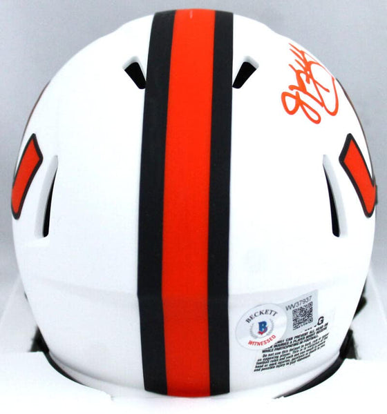 Jim Kelly Signed Miami Hurricanes Lunar Speed Mini Helmet-Beckett W Hologram Orange - 757 Sports Collectibles