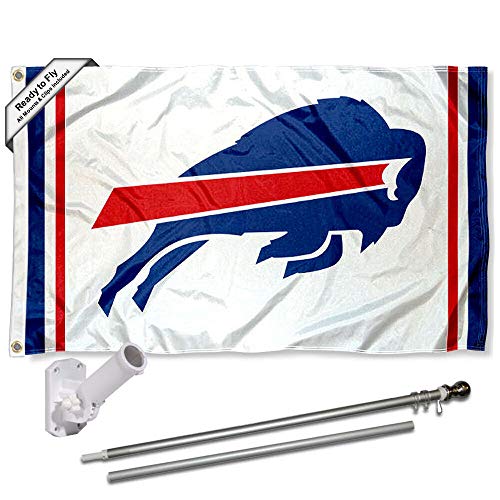 WinCraft Buffalo Bills White Flag Pole and Bracket Mount Kit - 757 Sports Collectibles