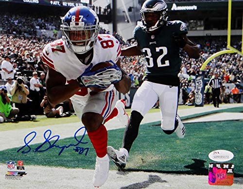 Sterling Shepard Autographed NY Giants 8x10 TD vs Eagles PF Photo- JSA W Auth Blue
