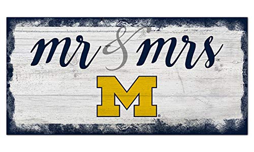 Fan Creations NCAA Michigan Wolverines Unisex University of Michigan Script Mr & Mrs Sign, Team Color, 6 x 12 - 757 Sports Collectibles