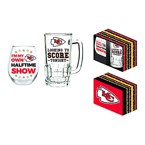 Team Sports America Kansas City Chiefs, Stemless 17OZ Wine & Beer 16 OZ Gift Set - 757 Sports Collectibles