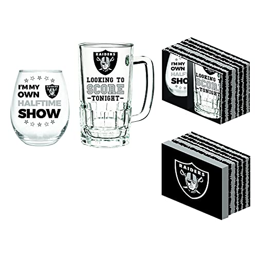 Team Sports America Las Vegas Raiders, Stemless 17OZ Wine & Beer 16 OZ Gift Set - 757 Sports Collectibles