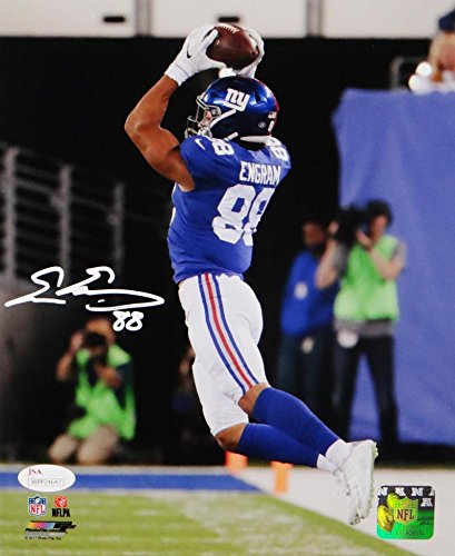 Evan Engram Autographed NY Giants 8x10 Jumping PF Photo- JSA W Auth White