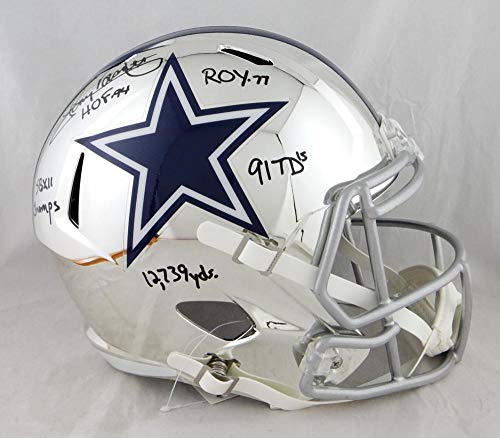Tony Dorsett Autographed Dallas Cowboys F/S Chrome Helmet w/ 5 Insc -JSA W Auth Black