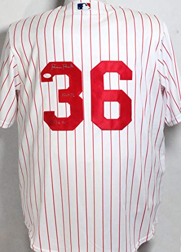 Robin Roberts Autographed Phillies Pinstripe Majestic Jersey w/ 2 Insc - JSA W Auth 3 - 757 Sports Collectibles